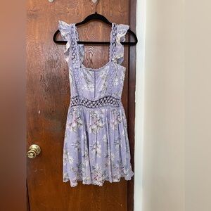 Floral Lavender Dress with Ruffle Sleeves